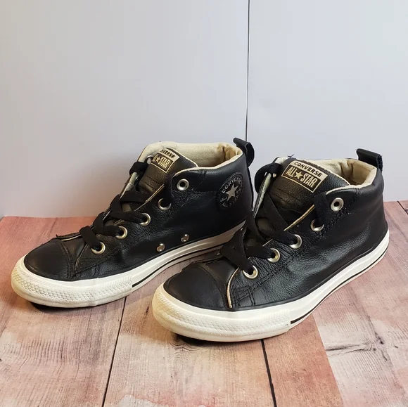 Leather Black Converse Junior Sneakers - Picture 4 of 16